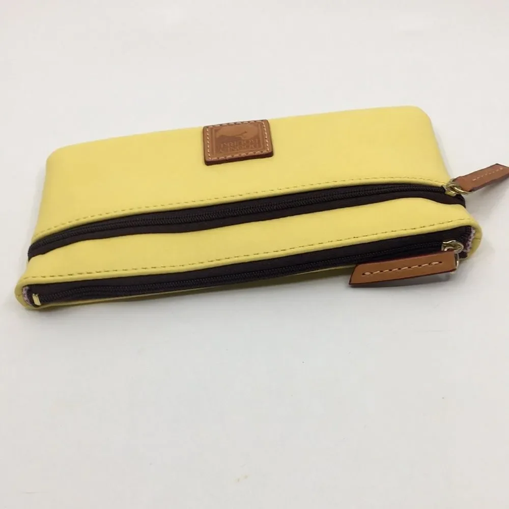 DOONEY & BOURKE Tech Top Yellow Leather Double Zip Pouch Wallet
